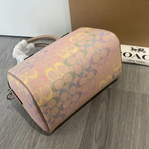Coach Rowan Satchel Bag In Rainbow Signature Canvas CDA90 Sand Multi - Picture 7 of 8